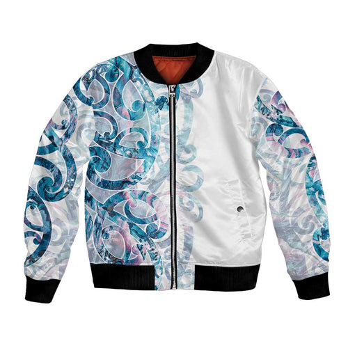 Turquoise Paua Shell Maori Bomber Jacket Koru Kowhaiwhai - Aussie Hoodie