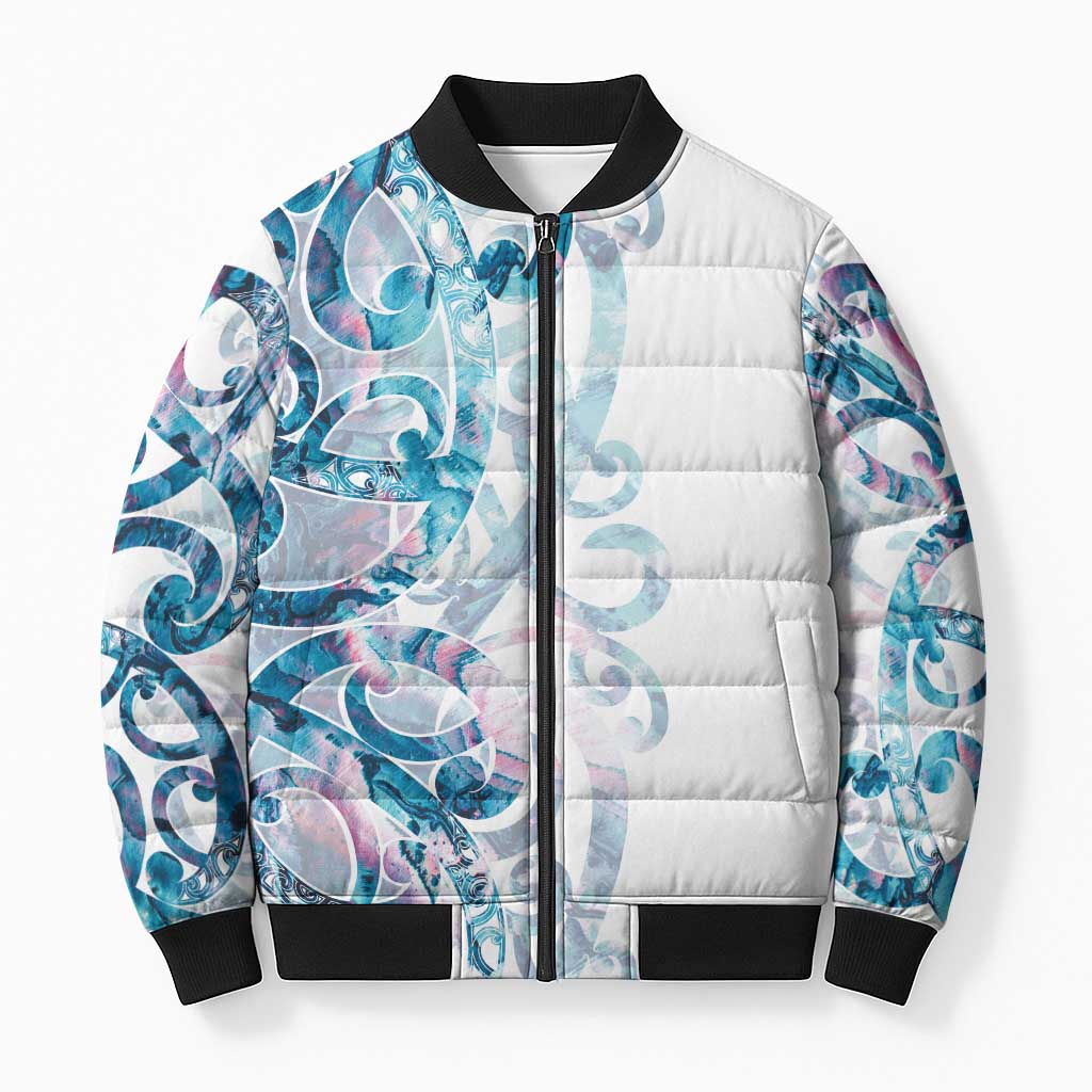 Turquoise Paua Shell Maori Bomber Puffer Jacket Koru Kowhaiwhai - Aussie Hoodie