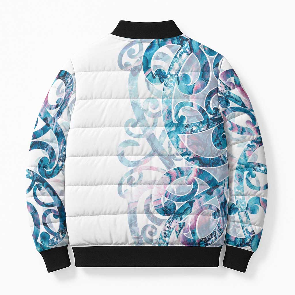 Turquoise Paua Shell Maori Bomber Puffer Jacket Koru Kowhaiwhai - Aussie Hoodie