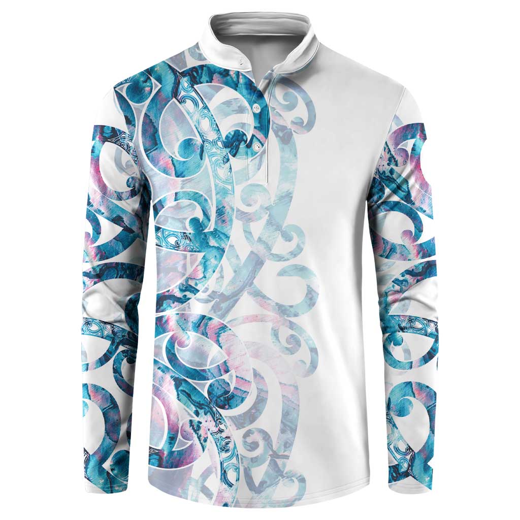 Turquoise Paua Shell Maori Button Sweatshirt Koru Kowhaiwhai - Aussie Hoodie