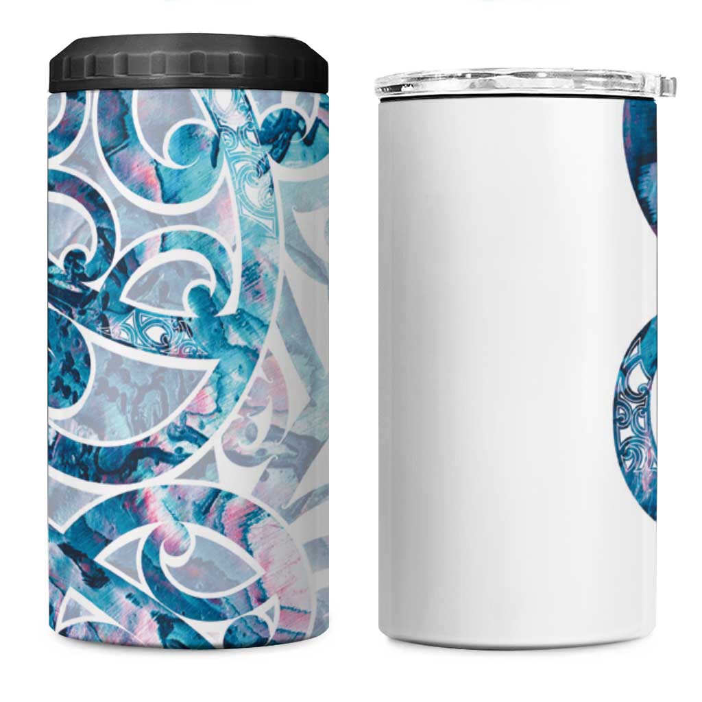 Turquoise Paua Shell Maori 4 in 1 Can Cooler Tumbler Koru Kowhaiwhai - Aussie Hoodie