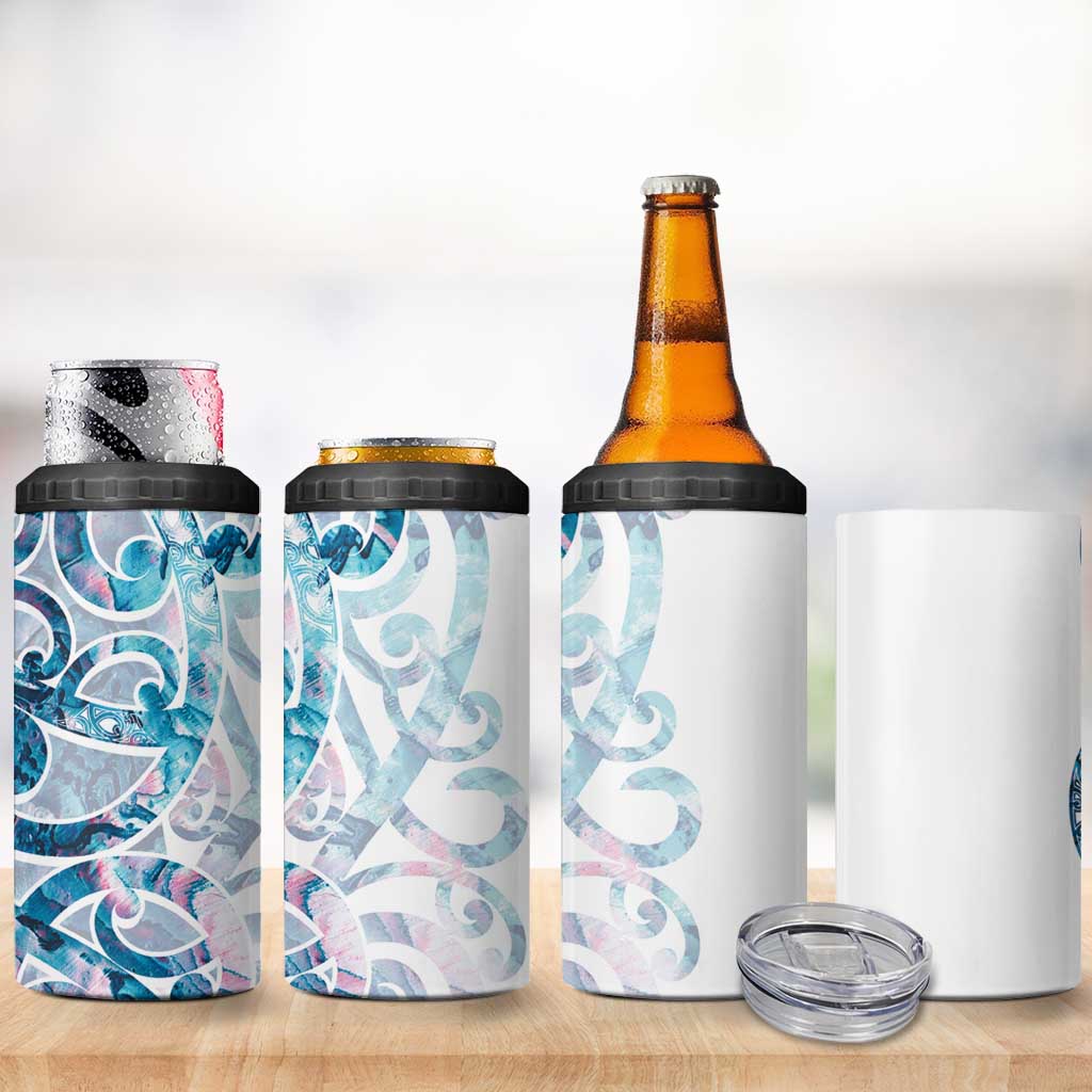Turquoise Paua Shell Maori 4 in 1 Can Cooler Tumbler Koru Kowhaiwhai - Aussie Hoodie