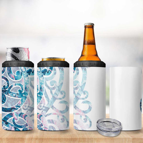 Turquoise Paua Shell Maori 4 in 1 Can Cooler Tumbler Koru Kowhaiwhai - Aussie Hoodie