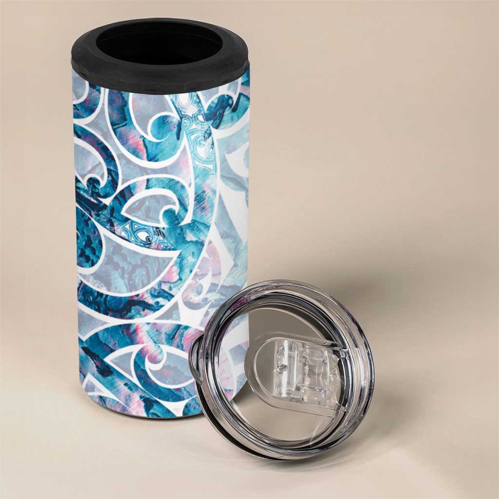 Turquoise Paua Shell Maori 4 in 1 Can Cooler Tumbler Koru Kowhaiwhai - Aussie Hoodie