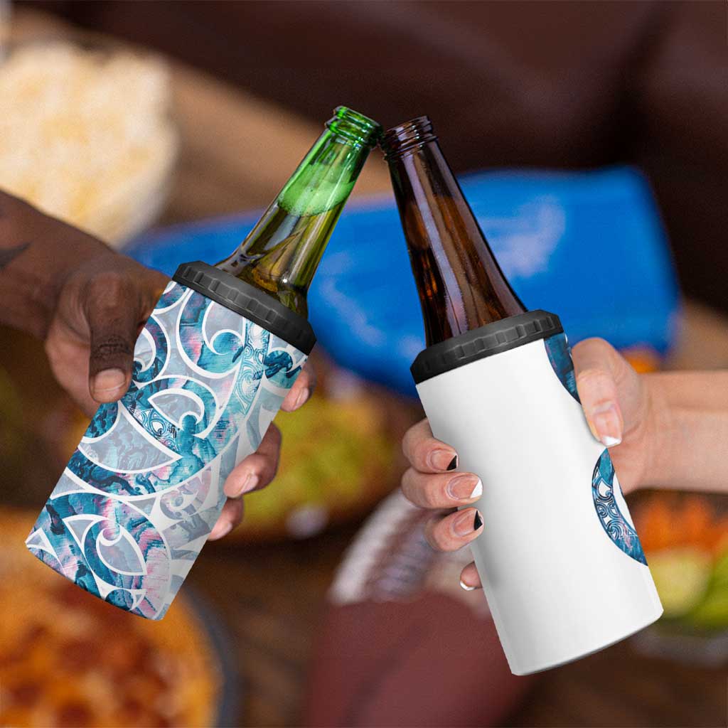 Turquoise Paua Shell Maori 4 in 1 Can Cooler Tumbler Koru Kowhaiwhai - Aussie Hoodie