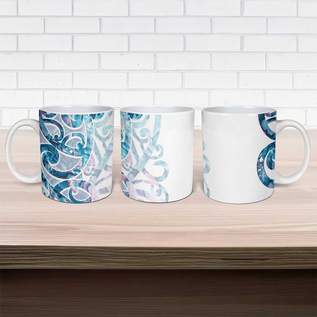 Turquoise Paua Shell Maori Ceramic Mug Koru Kowhaiwhai - Aussie Hoodie