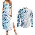 Turquoise Paua Shell Maori Couples Matching Summer Maxi Dress and Long Sleeve Button Shirt Koru Kowhaiwhai - Aussie Hoodie