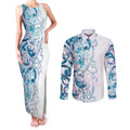 Turquoise Paua Shell Maori Couples Matching Tank Maxi Dress and Long Sleeve Button Shirt Koru Kowhaiwhai - Aussie Hoodie
