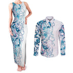 Turquoise Paua Shell Maori Couples Matching Tank Maxi Dress and Long Sleeve Button Shirt Koru Kowhaiwhai - Aussie Hoodie