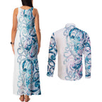 Turquoise Paua Shell Maori Couples Matching Tank Maxi Dress and Long Sleeve Button Shirt Koru Kowhaiwhai - Aussie Hoodie