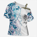 Turquoise Paua Shell Maori Cross Shoulder Shirt Koru Kowhaiwhai - Aussie Hoodie