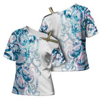Turquoise Paua Shell Maori Cross Shoulder Shirt Koru Kowhaiwhai - Aussie Hoodie
