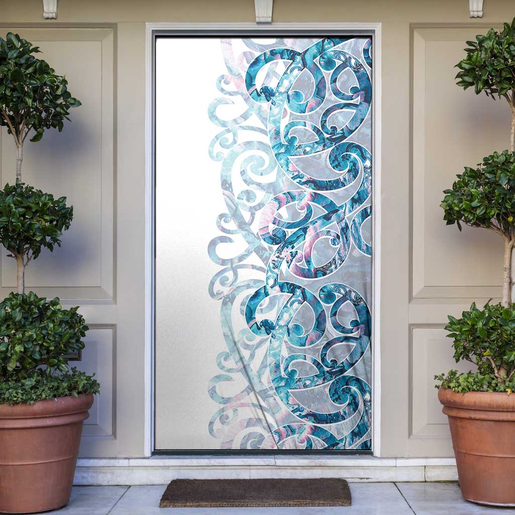 Turquoise Paua Shell Maori Door Cover Koru Kowhaiwhai - Aussie Hoodie