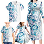Turquoise Paua Shell Maori Family Matching Long Sleeve Bodycon Dress and Hawaiian Shirt Koru Kowhaiwhai - Aussie Hoodie