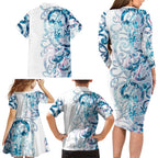 Turquoise Paua Shell Maori Family Matching Long Sleeve Bodycon Dress and Hawaiian Shirt Koru Kowhaiwhai - Aussie Hoodie