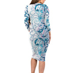 Turquoise Paua Shell Maori Family Matching Long Sleeve Bodycon Dress and Hawaiian Shirt Koru Kowhaiwhai - Aussie Hoodie
