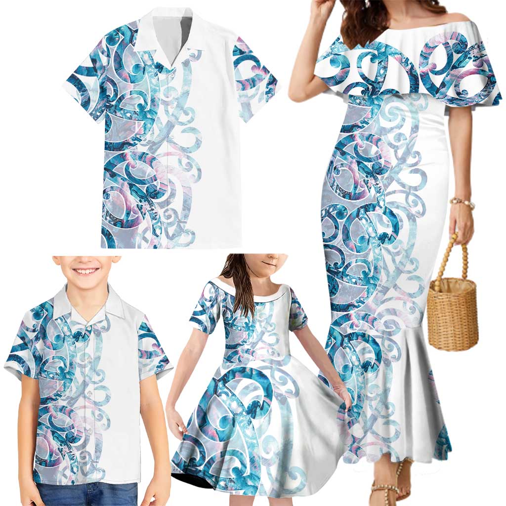 Turquoise Paua Shell Maori Family Matching Mermaid Dress and Hawaiian Shirt Koru Kowhaiwhai - Aussie Hoodie