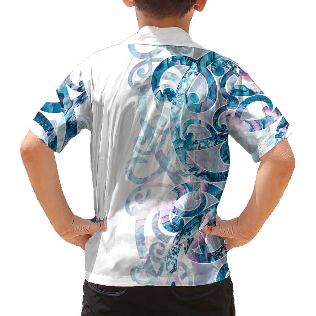 Turquoise Paua Shell Maori Family Matching Off The Shoulder Long Sleeve Dress and Hawaiian Shirt Koru Kowhaiwhai - Aussie Hoodie