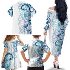 Turquoise Paua Shell Maori Family Matching Off The Shoulder Long Sleeve Dress and Hawaiian Shirt Koru Kowhaiwhai - Aussie Hoodie