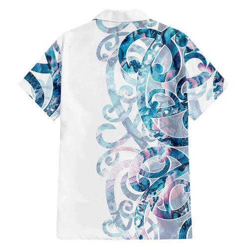 Turquoise Paua Shell Maori Family Matching Off The Shoulder Long Sleeve Dress and Hawaiian Shirt Koru Kowhaiwhai - Aussie Hoodie