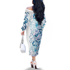 Turquoise Paua Shell Maori Family Matching Off The Shoulder Long Sleeve Dress and Hawaiian Shirt Koru Kowhaiwhai - Aussie Hoodie