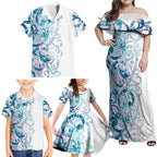 Turquoise Paua Shell Maori Family Matching Off Shoulder Maxi Dress and Hawaiian Shirt Koru Kowhaiwhai - Aussie Hoodie