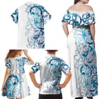 Turquoise Paua Shell Maori Family Matching Off Shoulder Maxi Dress and Hawaiian Shirt Koru Kowhaiwhai - Aussie Hoodie