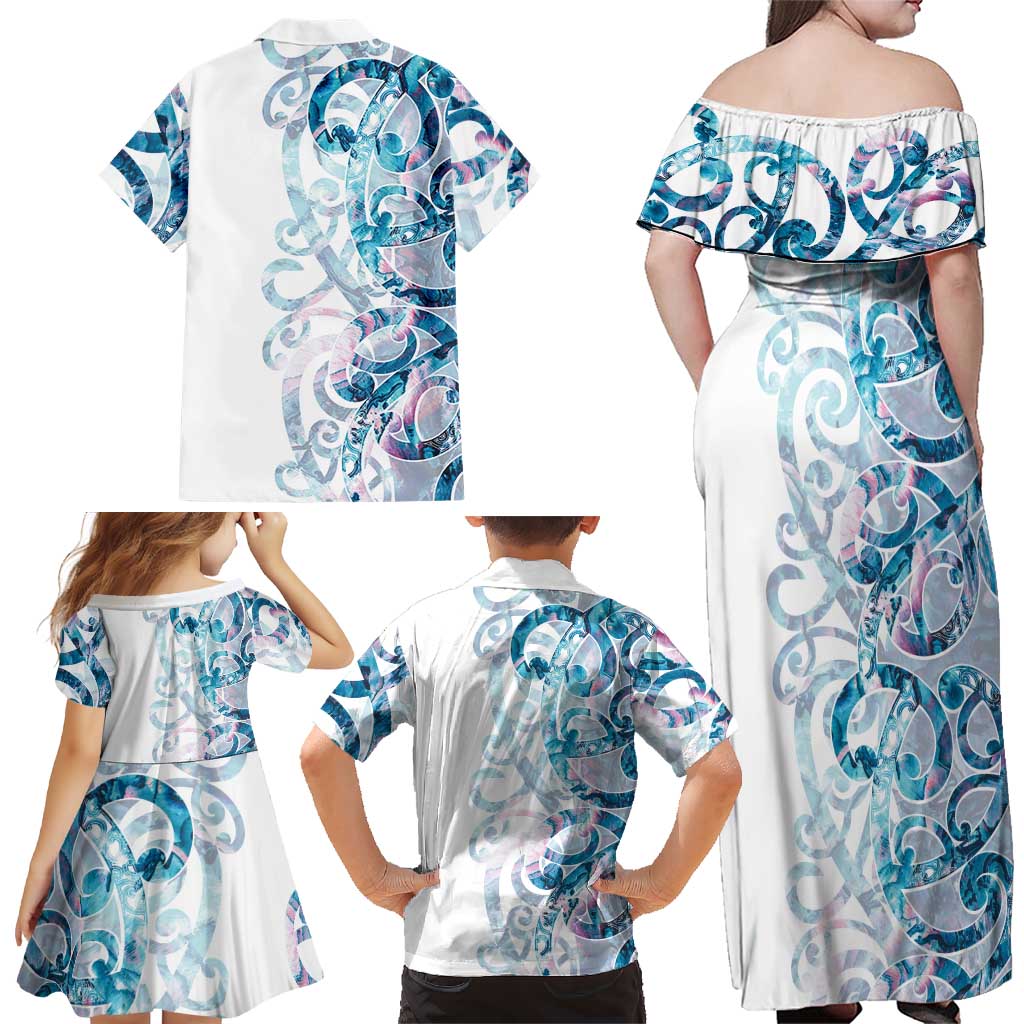 Turquoise Paua Shell Maori Family Matching Off Shoulder Maxi Dress and Hawaiian Shirt Koru Kowhaiwhai - Aussie Hoodie