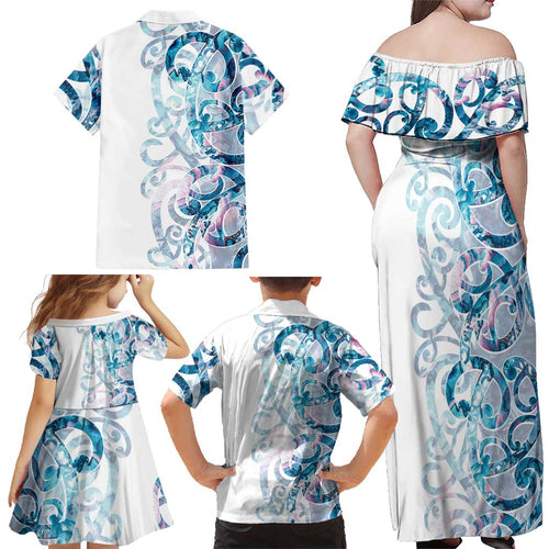 Turquoise Paua Shell Maori Family Matching Off Shoulder Maxi Dress and Hawaiian Shirt Koru Kowhaiwhai - Aussie Hoodie