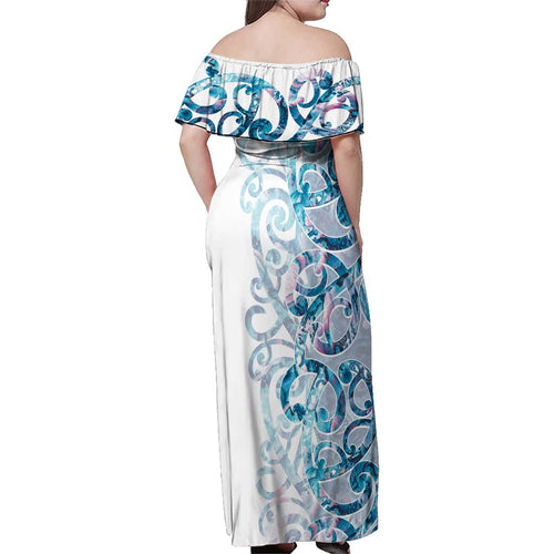 Turquoise Paua Shell Maori Family Matching Off Shoulder Maxi Dress and Hawaiian Shirt Koru Kowhaiwhai - Aussie Hoodie