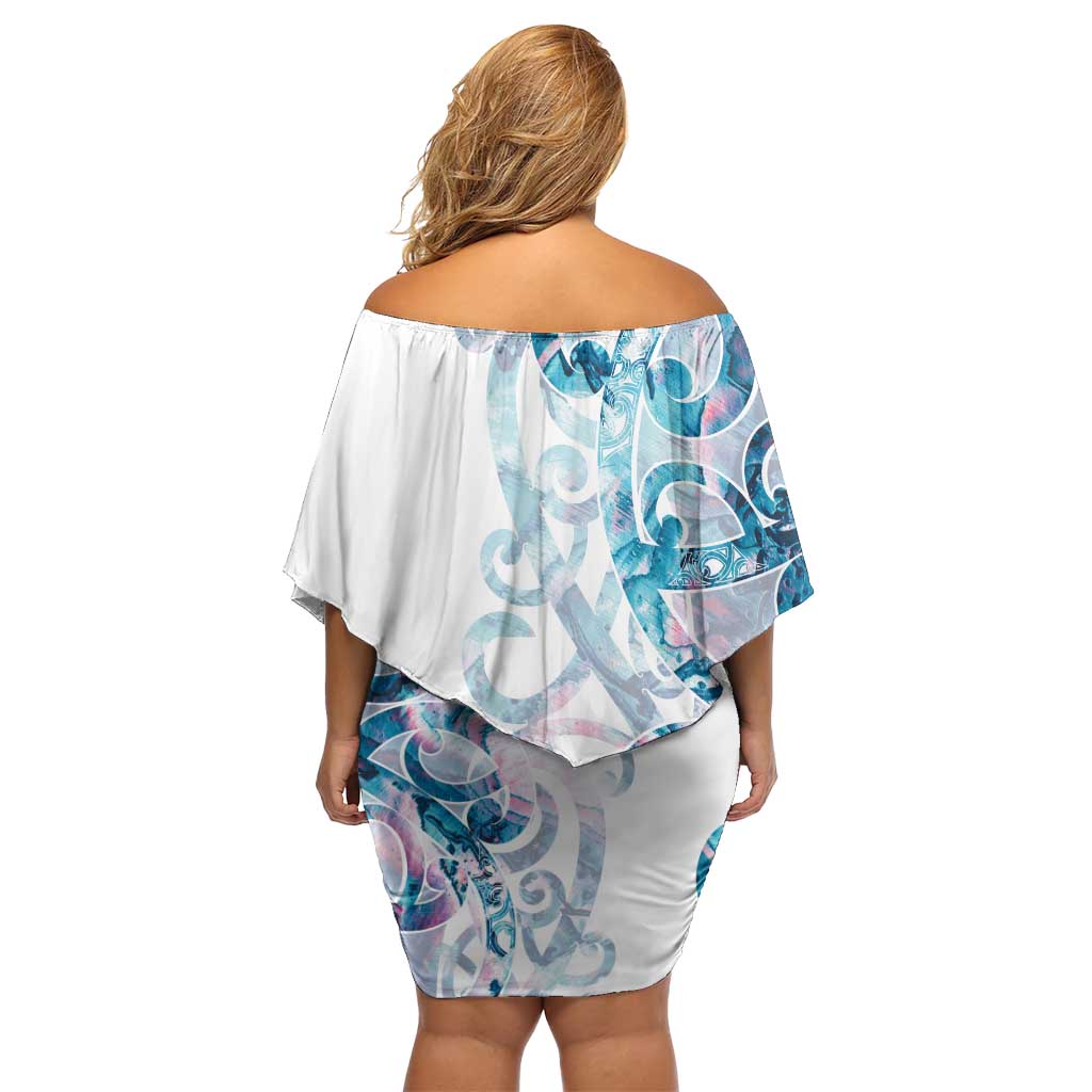 Turquoise Paua Shell Maori Family Matching Off Shoulder Short Dress and Hawaiian Shirt Koru Kowhaiwhai - Aussie Hoodie