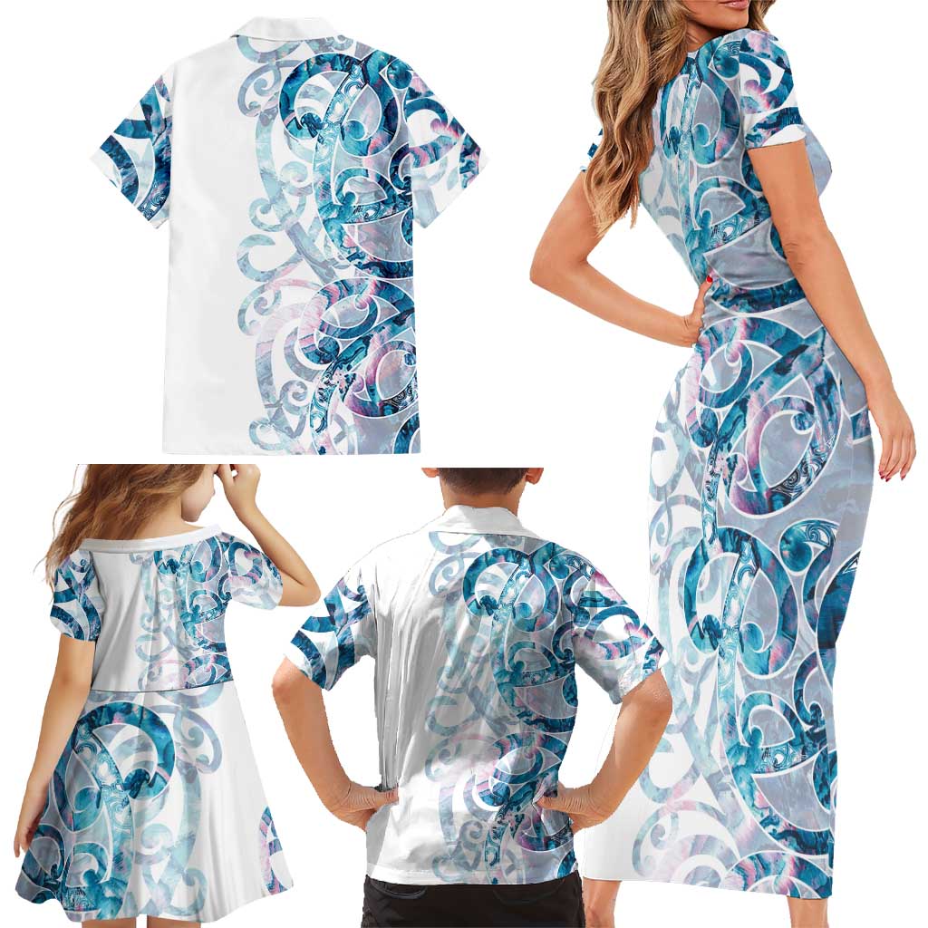 Turquoise Paua Shell Maori Family Matching Short Sleeve Bodycon Dress and Hawaiian Shirt Koru Kowhaiwhai - Aussie Hoodie