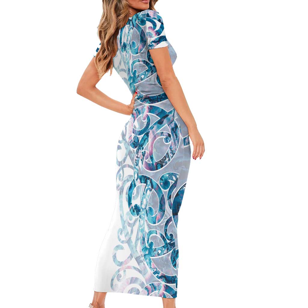 Turquoise Paua Shell Maori Family Matching Short Sleeve Bodycon Dress and Hawaiian Shirt Koru Kowhaiwhai - Aussie Hoodie