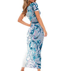 Turquoise Paua Shell Maori Family Matching Short Sleeve Bodycon Dress and Hawaiian Shirt Koru Kowhaiwhai - Aussie Hoodie