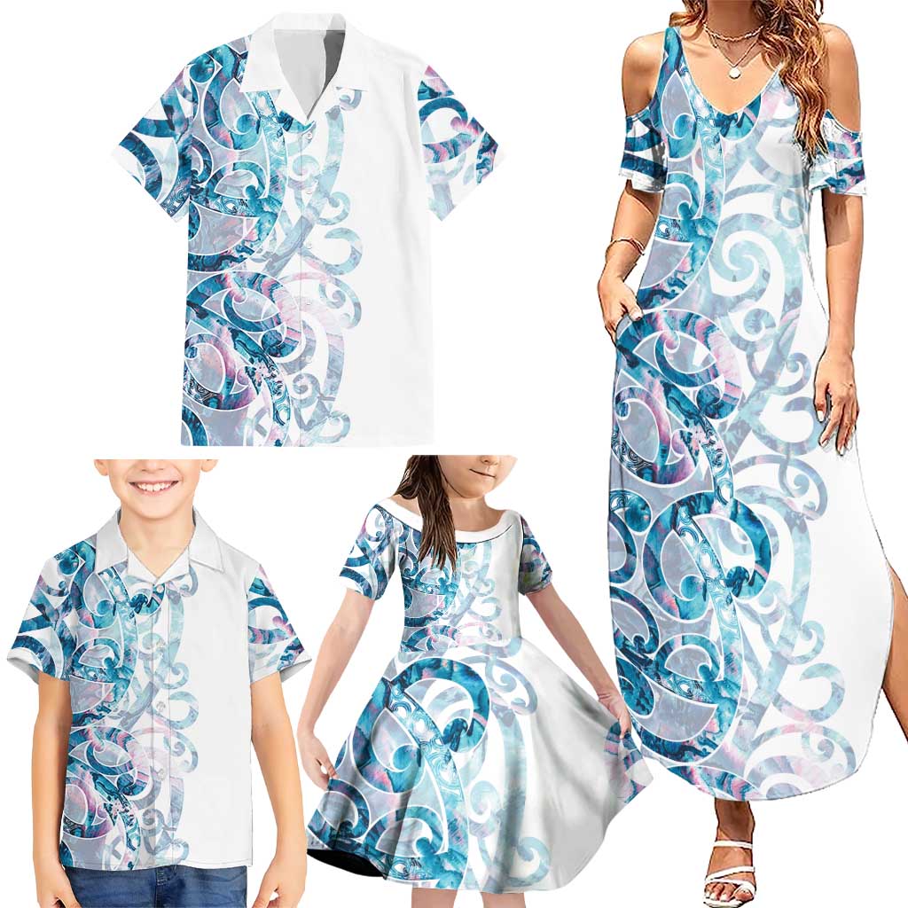 Turquoise Paua Shell Maori Family Matching Summer Maxi Dress and Hawaiian Shirt Koru Kowhaiwhai - Aussie Hoodie