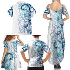 Turquoise Paua Shell Maori Family Matching Summer Maxi Dress and Hawaiian Shirt Koru Kowhaiwhai - Aussie Hoodie
