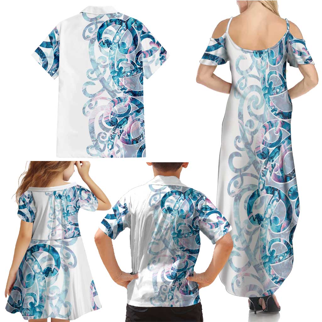 Turquoise Paua Shell Maori Family Matching Summer Maxi Dress and Hawaiian Shirt Koru Kowhaiwhai - Aussie Hoodie