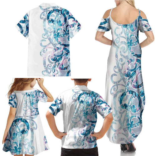 Turquoise Paua Shell Maori Family Matching Summer Maxi Dress and Hawaiian Shirt Koru Kowhaiwhai - Aussie Hoodie
