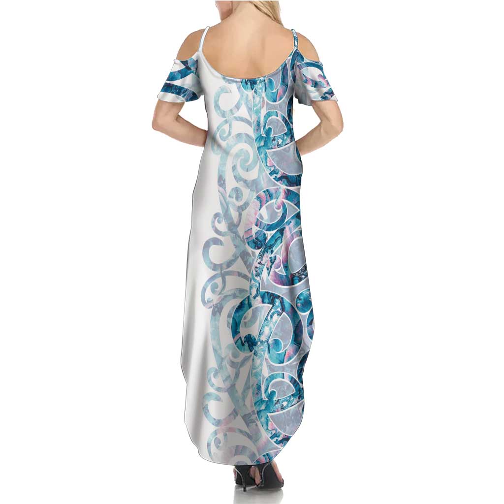 Turquoise Paua Shell Maori Family Matching Summer Maxi Dress and Hawaiian Shirt Koru Kowhaiwhai - Aussie Hoodie