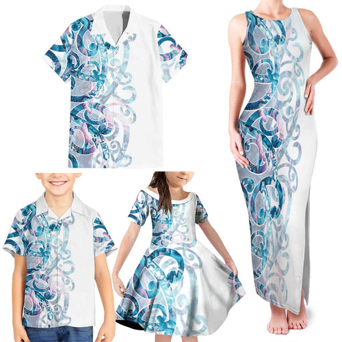 Turquoise Paua Shell Maori Family Matching Tank Maxi Dress and Hawaiian Shirt Koru Kowhaiwhai - Aussie Hoodie