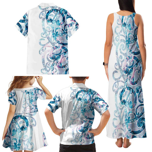 Turquoise Paua Shell Maori Family Matching Tank Maxi Dress and Hawaiian Shirt Koru Kowhaiwhai - Aussie Hoodie