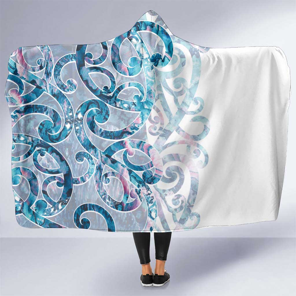 Turquoise Paua Shell Maori Hooded Blanket Koru Kowhaiwhai - Aussie Hoodie