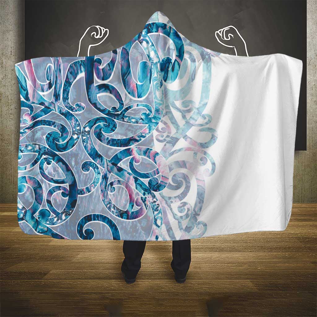 Turquoise Paua Shell Maori Hooded Blanket Koru Kowhaiwhai - Aussie Hoodie