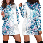 Turquoise Paua Shell Maori Hoodie Dress Koru Kowhaiwhai - Aussie Hoodie
