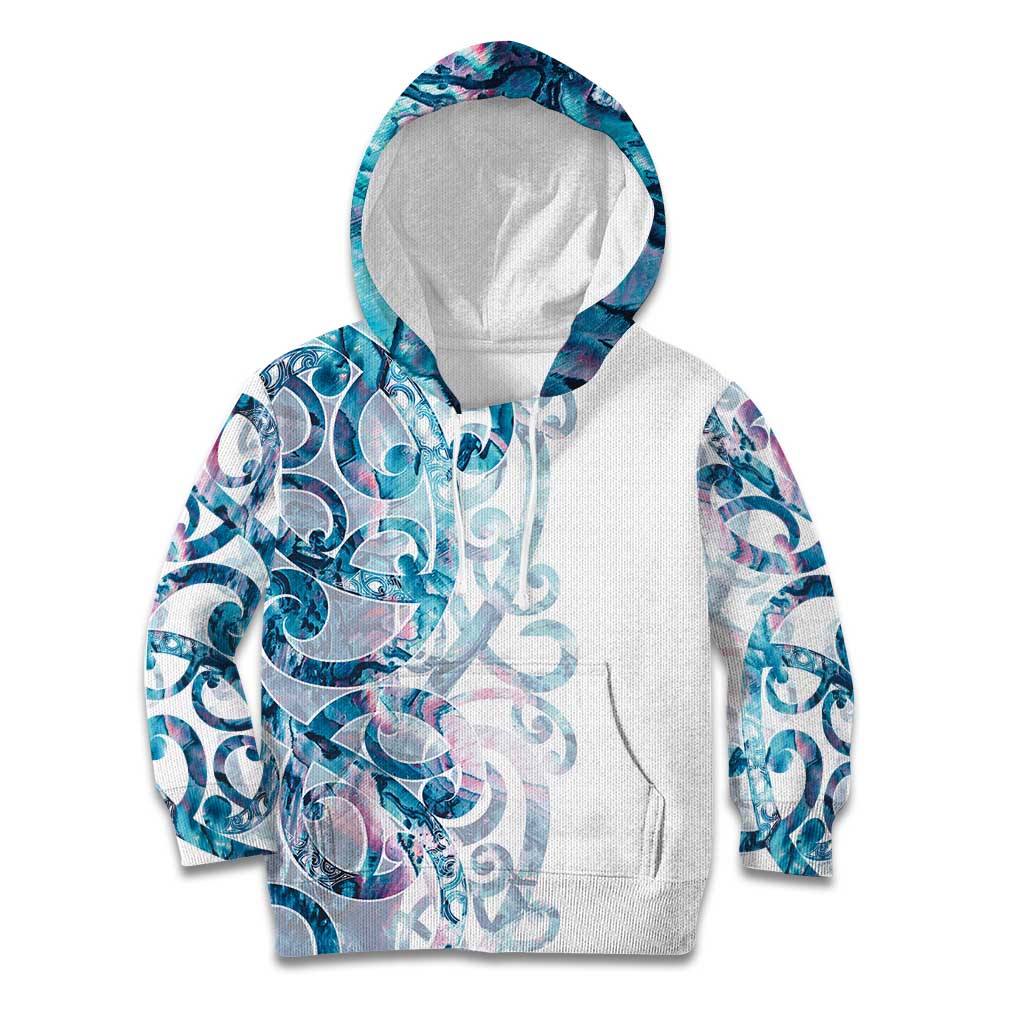 Turquoise Paua Shell Maori Kid Hoodie Koru Kowhaiwhai - Aussie Hoodie