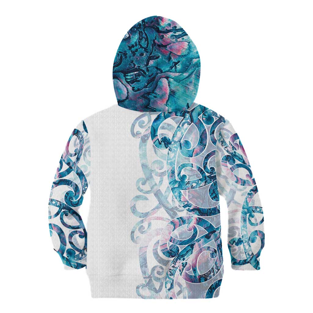Turquoise Paua Shell Maori Kid Hoodie Koru Kowhaiwhai - Aussie Hoodie