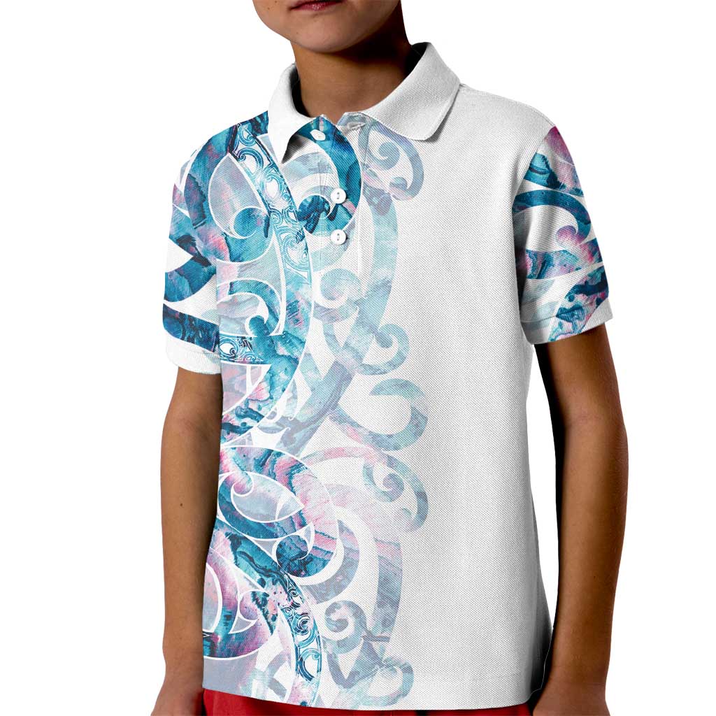 Turquoise Paua Shell Maori Kid Polo Shirt Koru Kowhaiwhai - Aussie Hoodie