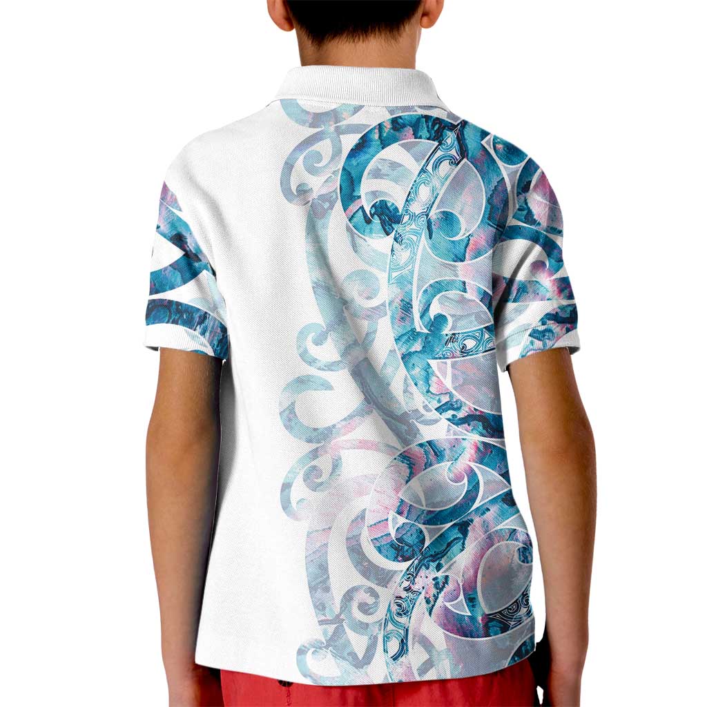 Turquoise Paua Shell Maori Kid Polo Shirt Koru Kowhaiwhai - Aussie Hoodie