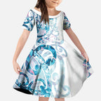Turquoise Paua Shell Maori Kid Short Sleeve Dress Koru Kowhaiwhai - Aussie Hoodie