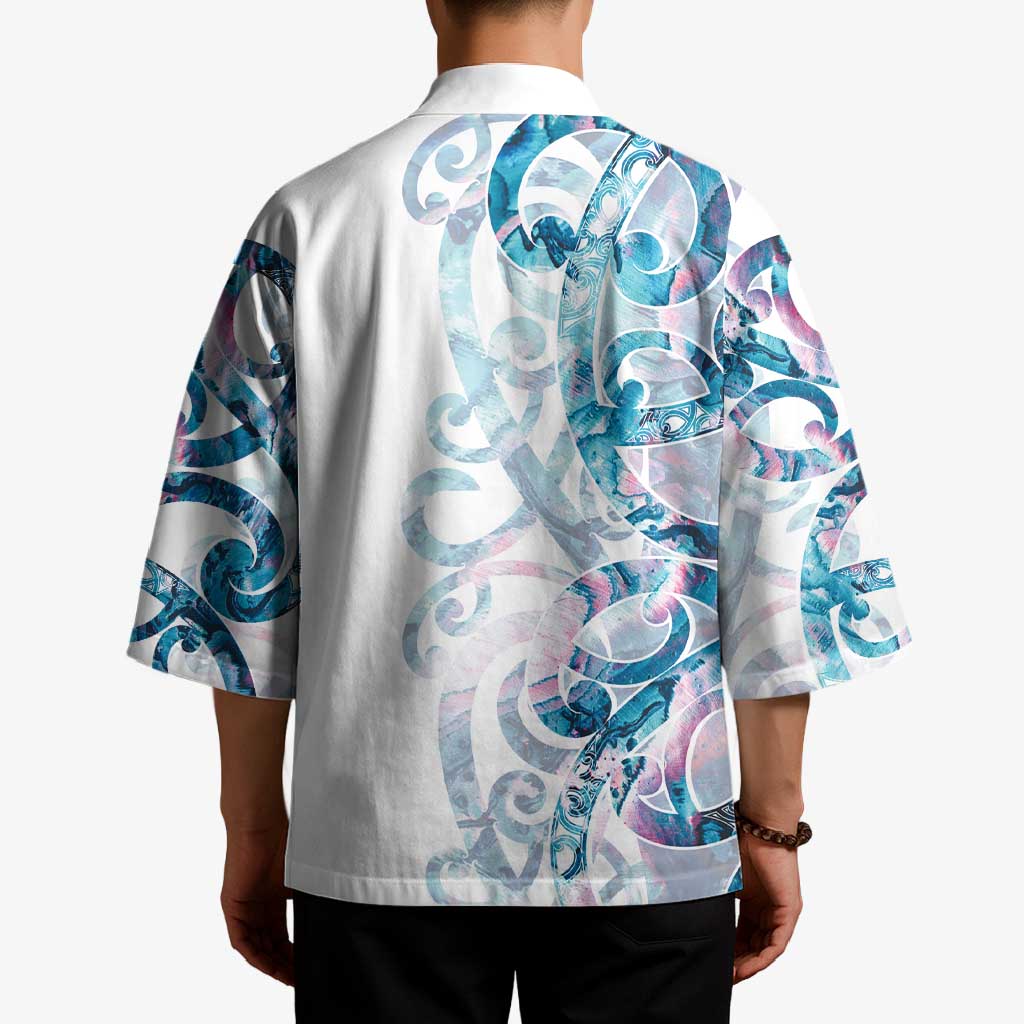 Turquoise Paua Shell Maori Kimono Koru Kowhaiwhai - Aussie Hoodie